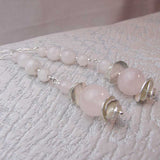 unique handcrafted statement earrings, long rose quartz design
