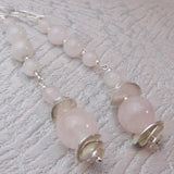 unique and unusual long rose quartz statement earrings handmade UK