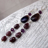 long drop semi-precious bead earrings handmade purple semi-precious beads