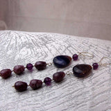 long handmade earrings purple semi-precious beads
