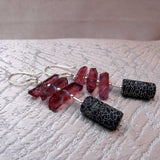 long drop black purple statement earrings, handcrafted, unique