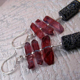 handmade long drop purple black semi-precious statement earrings