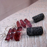 unique handcrafted black purple statement earrings long length