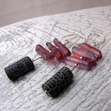 handmade black purple long earrings with a statement