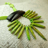 unusual chunky green semi-precious bead necklace, statement piece