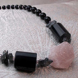 chunky semi-precious bead statement necklace, rose quartz