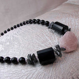 unusual rose quartz necklace handmade statement, chunky