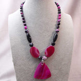 big, bold, hot pink agate, black onyx statement necklace, unique, handcrafted