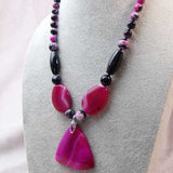 unusual design hot pink black chunky statement necklace