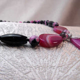 chunky pink black semi-precious beads