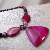 handmade pink black semi-precious chunky bead necklace