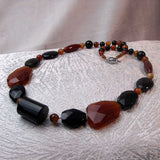 unusual crafted chunky bead necklace, semi-precious, carnelian, handmade