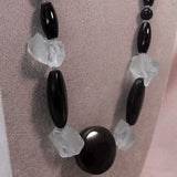 aquamarine back onyx chunky long statement necklace