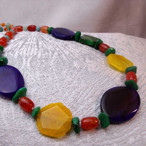 handmade semiprecious bead statement jewellery necklace, bright bold chunky statement necklace