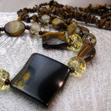 chunky long statement necklace, unusual tigers eye necklace design