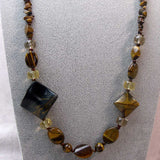 semi-precious tigers eye bead long statement necklace