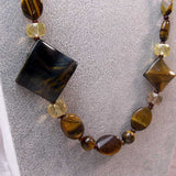 tigers eye statement necklace unique long beaded design