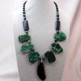 unique black green semi-precious bead statement neckalce