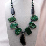 unique handcrafted black green chunky statement necklace
