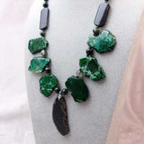 chunky green black statement necklace unusual in design semi-precious beads