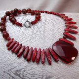 unusual designed chunky red semi-precious bead statement necklace