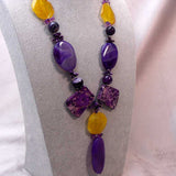 unique statement necklace handcrafted chunky purple orange semi-precious beads