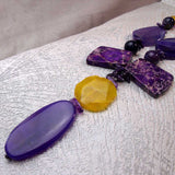 bright orange, bold purple semi-precious chunky statement necklace