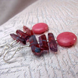 long drop pink statement earrings handmade semi-precious beads