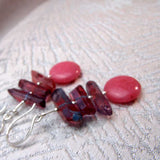 long drop statement earrings, pink, unique, handcrafted