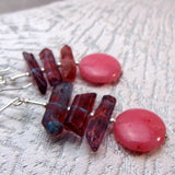 pink semi-precious long drop statement earrings