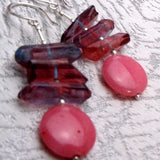 long semi-precious stone statement earrings, pink semi-precious beads
