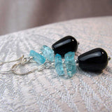 blue black semi-precious bead statement earrings unique design