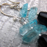 semi-precious beaded blue black statement earrings handmade uk