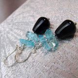 unusual statement earrings handmade from blue black semi-precious beads