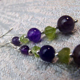 unique handcrafted semi-precious statement earrings green purple