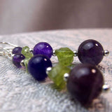 original designed statement earrings handmade purple green semi-precious beads