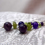 statement earrings unique handcrafted purple green semi-precious beads