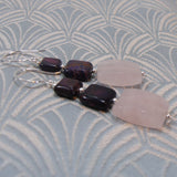 pink rose quartz beaded semi precious jewellery Uk, pink semi-precious bead jewellery earrings