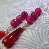 long drop semi-precious stone earrings pink, long semi-precious earrings handmade uk