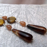 long teardrop brown semi-precious bead statement earrings