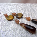 long teardrop brown statement earrings handmade semi-precious beads