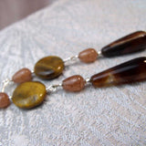 longer length brown semi-precious bead statement earring unique design