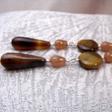 long semi-precious stone statement earrings brown teardrop beads