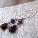 unusual long drop amethyst statement earrings
