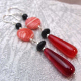 long pink teardrop semi-precious bead statement earrings
