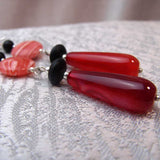long drop pink semi-precious bead earrings unique handmade design