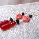 long statement earrings with teardrop shaped pink semi-precious beads unique handcrafted