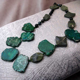 unique unusual long green semi-precious chunky green bead statement necklace