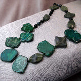 long chunky statement necklace handmade from chunky green semi-precious stones