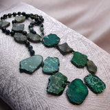 extra long chunky statement necklace handmade chunky green semi-precious stones